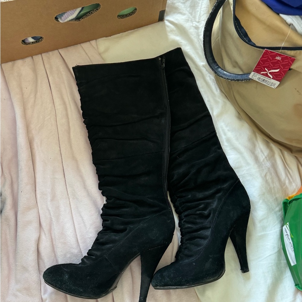 Black Suede Knee-High Boots